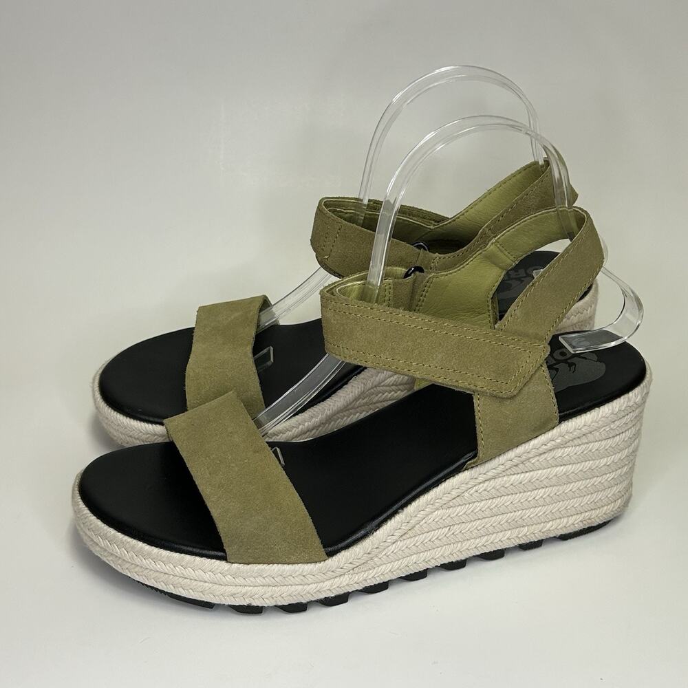 Sorel Cameron Wedge Heel Womens Size 10.5 Olive Green Espadrille Sandals Shoes